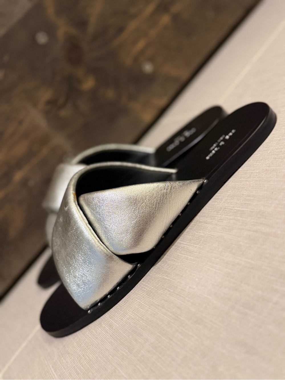 rag & bone Keaton Silver Metallic Crisscross Slide Sandals size 36 never worn - Picture 8 of 9